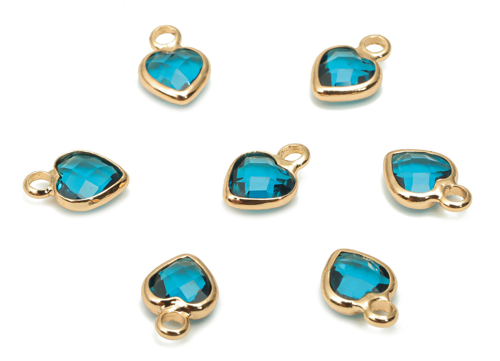 Glass Mini Heart Loop Earring Charms - Brass Mini Heart Frame Pendant - Gold Tone Plated Brass - Faceted Glass - 9.24x6.61x2.98mm - GS1102C - DOMEDBAZAAR