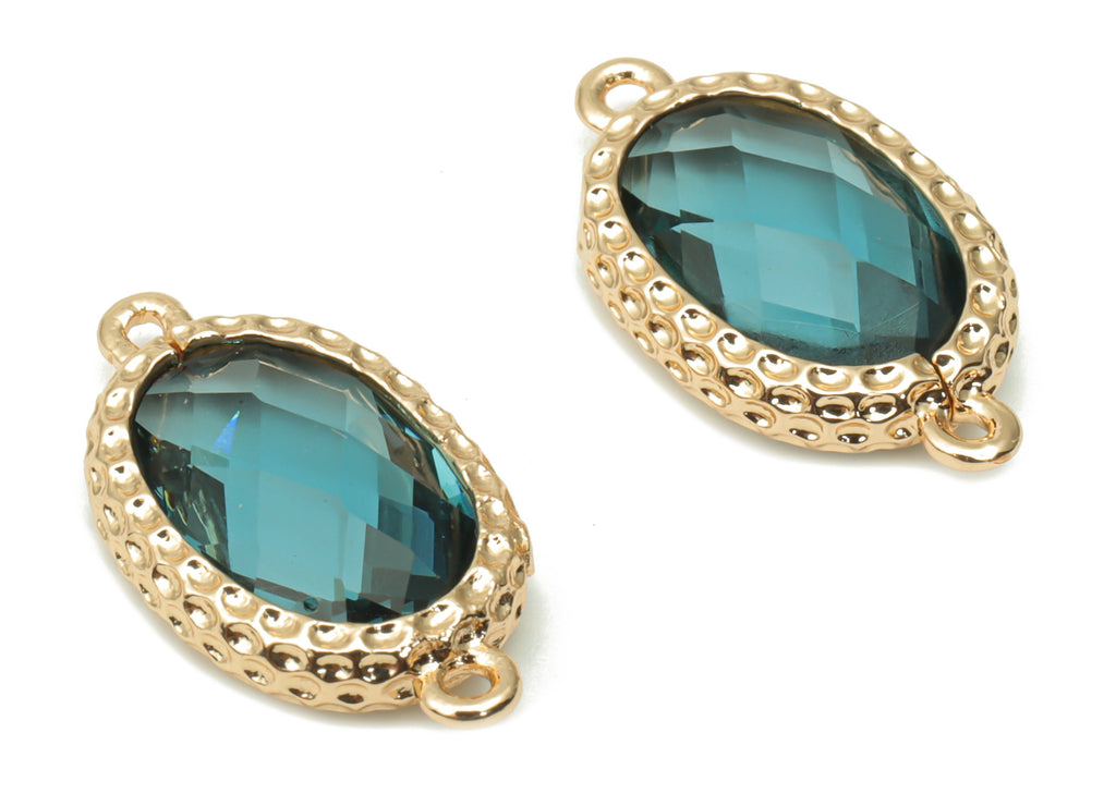 Glass Oval Bracelet Loop Earring Connector - Brass Oval Frame Charms - Gold Tone Plated Brass - Faceted Glass - 18.3x9.93x4.54mm - GS1112 - DOMEDBAZAAR