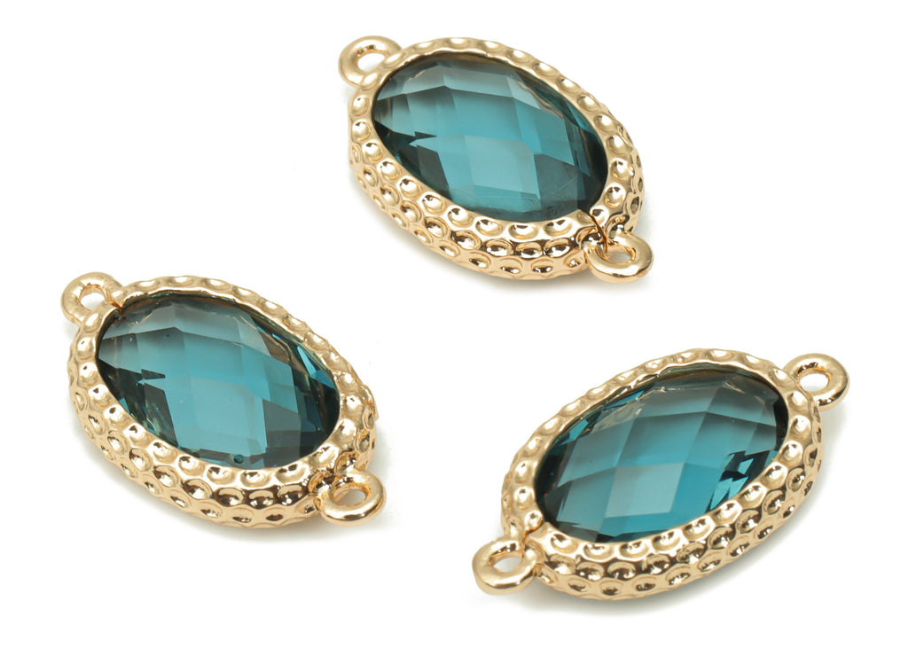 Glass Oval Bracelet Loop Earring Connector - Brass Oval Frame Charms - Gold Tone Plated Brass - Faceted Glass - 18.3x9.93x4.54mm - GS1112 - DOMEDBAZAAR