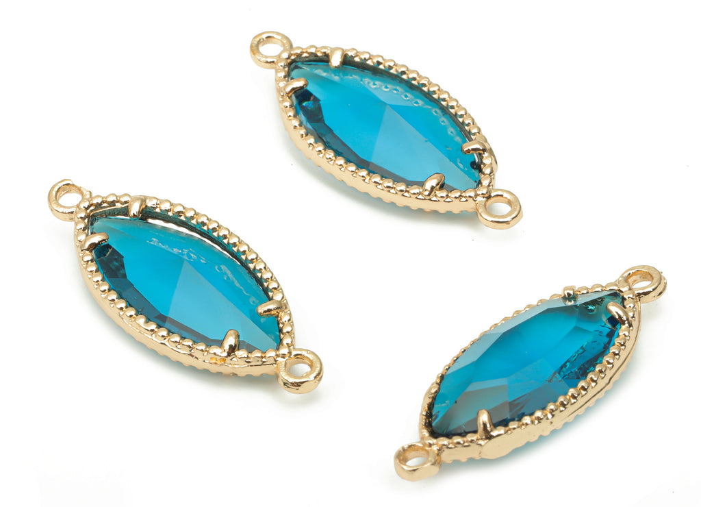 Glass Marquise Earring Connector With Loop - Brass Oval Frame Charms - Gold Tone Plated Brass - Faceted Glass - 21.13x8.7x3.84mm - GS1108A - DOMEDBAZAAR