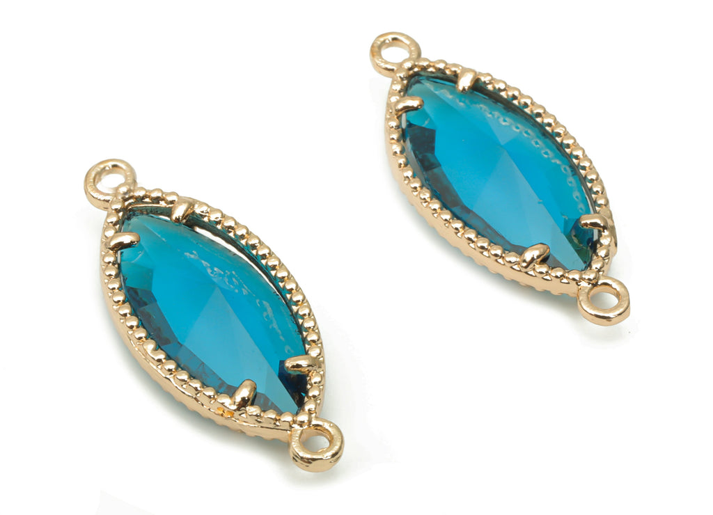 Glass Marquise Earring Connector With Loop - Brass Oval Frame Charms - Gold Tone Plated Brass - Faceted Glass - 21.13x8.7x3.84mm - GS1108A - DOMEDBAZAAR