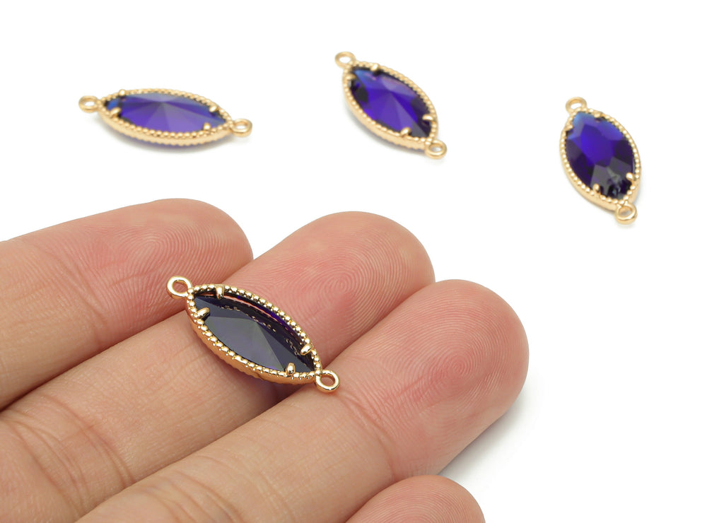 Glass Marquise Earring Connector With Loop - Brass Oval Frame Charms - Gold Tone Plated Brass - Faceted Glass - 21.13x8.7x3.84mm - GS1108B - DOMEDBAZAAR