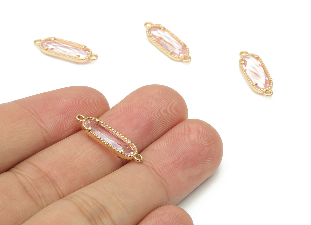 Glass Long Oval Bracelet Earring Connector With Loop - Brass Oval Charms - Gold Tone Plated Brass - Faceted Glass - 20.8x7.1x3.5mm - GS1110D - DOMEDBAZAAR