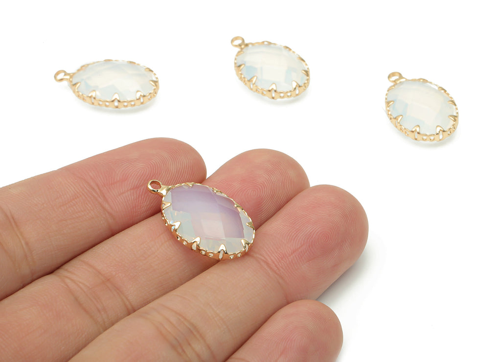 Glass Faceted Oval Earring Charms with Loop - Brass Oval Frame Pendant - Gold Tone Plated Brass - Faceted Glass - 22.5x13.59x6.2mm - GS1115A - DOMEDBAZAAR