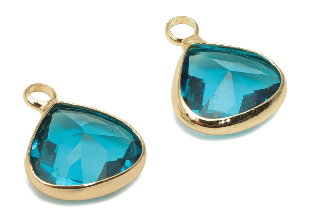Glass Drop Loop Earring Charms - Brass Teardrop Frame Pendant - Gold Tone Plated Brass - Faceted Glass - 12.67x10.24x5.19mm - GS1101A - DOMEDBAZAAR