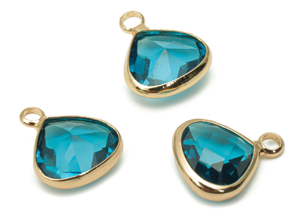 Glass Drop Loop Earring Charms - Brass Teardrop Frame Pendant - Gold Tone Plated Brass - Faceted Glass - 12.67x10.24x5.19mm - GS1101A - DOMEDBAZAAR
