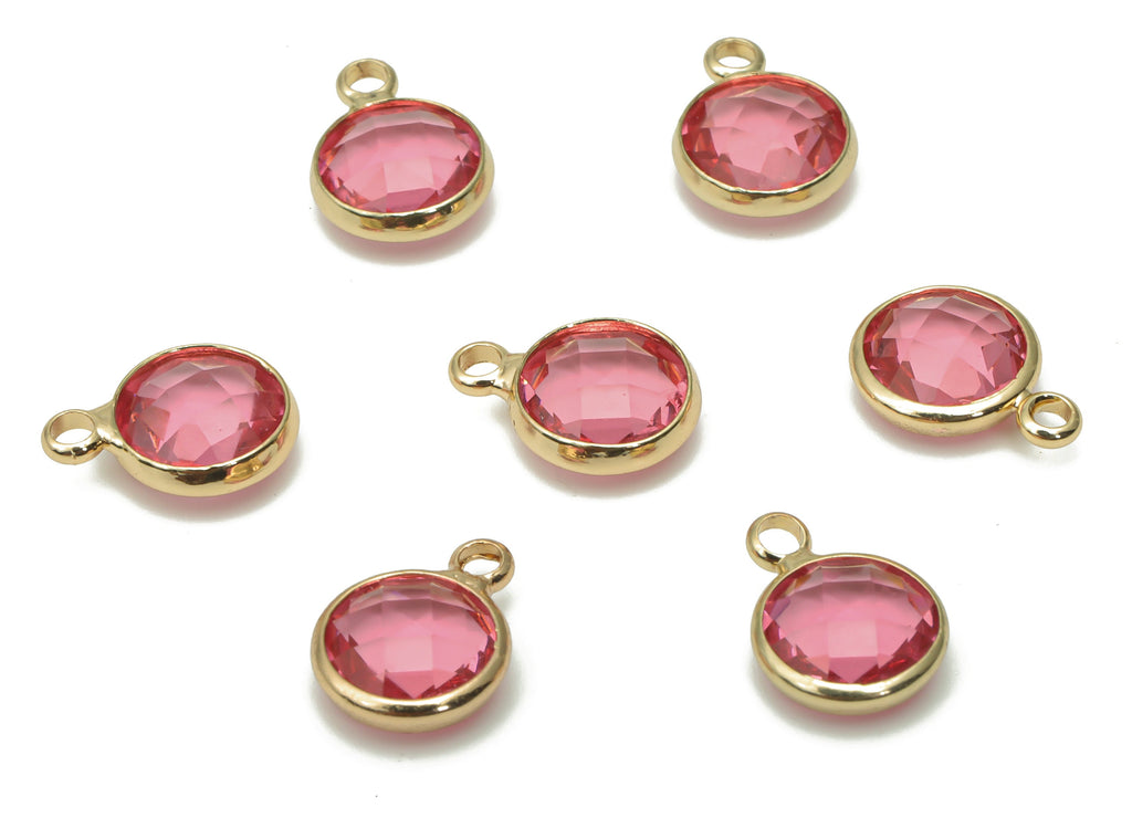 Glass Mini Round Loop Earring Charms - Brass Mini Circle Pendant - Gold Tone Plated Brass - Faceted Glass - 11.7x8.69x3.74mm - GS1107 - DOMEDBAZAAR