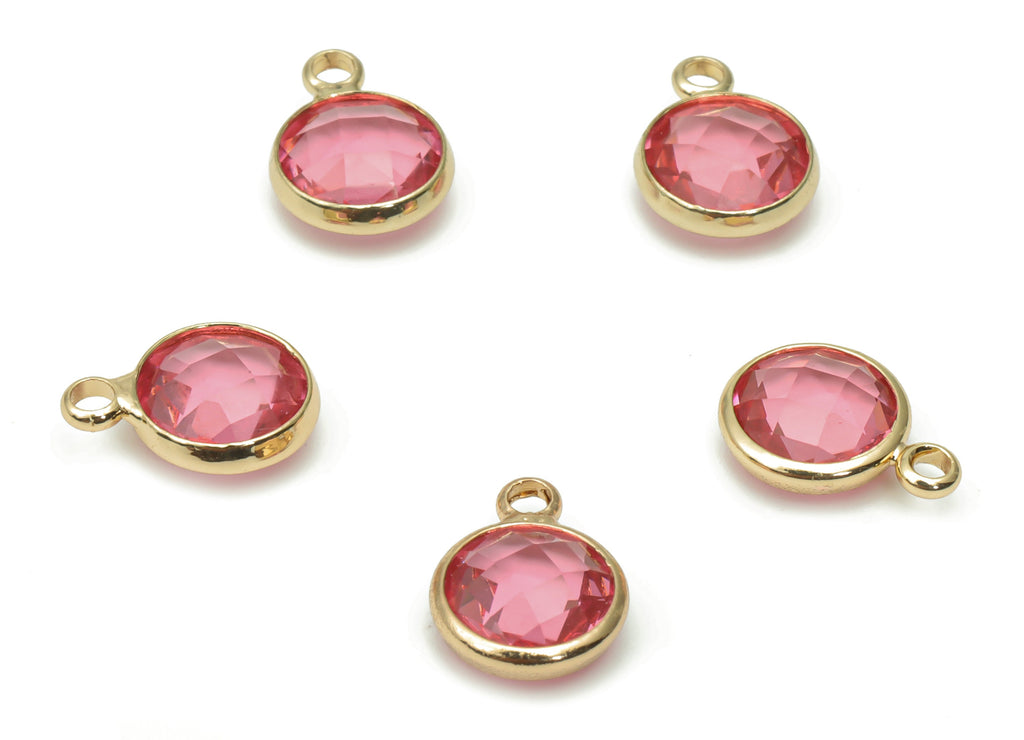 Glass Mini Round Loop Earring Charms - Brass Mini Circle Pendant - Gold Tone Plated Brass - Faceted Glass - 11.7x8.69x3.74mm - GS1107 - DOMEDBAZAAR