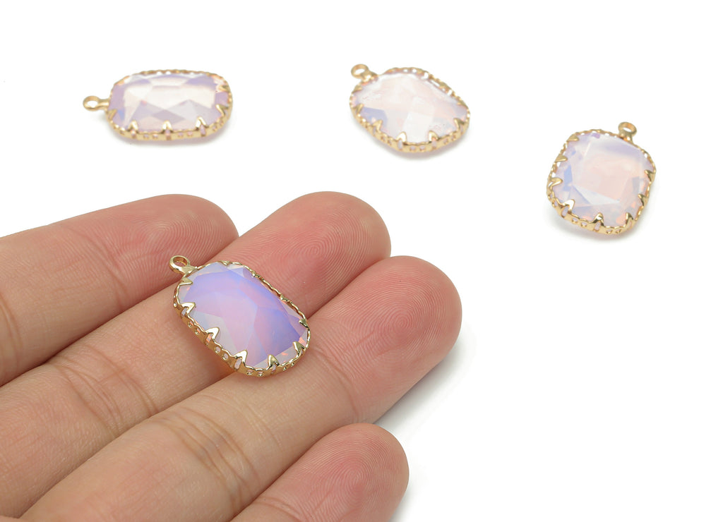 Glass Faceted Rectangle Charms with Loop - Brass Rectangle Frame Pendant - Gold Tone Plated Brass - Faceted Glass - 23.2x14.4x6.2mm- GS1114A - DOMEDBAZAAR