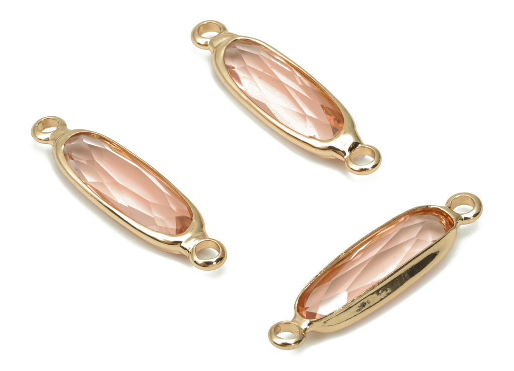 Glass Long Oval Bracelet Earring Connector - Brass Oval Charms - Gold Tone Plated Brass - Faceted Glass - 21.93x5.81x3.47mm - GS1103E - DOMEDBAZAAR