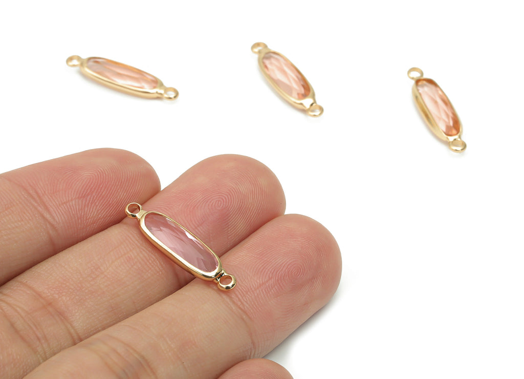 Glass Long Oval Bracelet Earring Connector - Brass Oval Charms - Gold Tone Plated Brass - Faceted Glass - 21.93x5.81x3.47mm - GS1103E - DOMEDBAZAAR