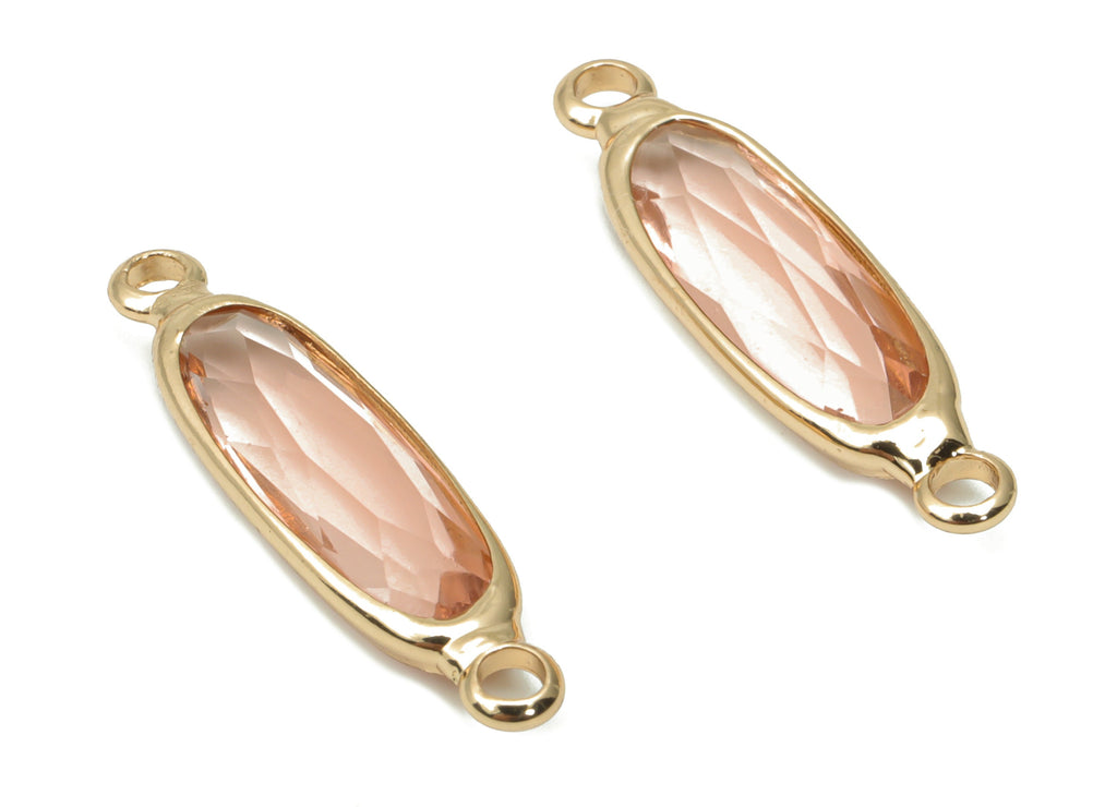 Glass Long Oval Bracelet Earring Connector - Brass Oval Charms - Gold Tone Plated Brass - Faceted Glass - 21.93x5.81x3.47mm - GS1103E - DOMEDBAZAAR