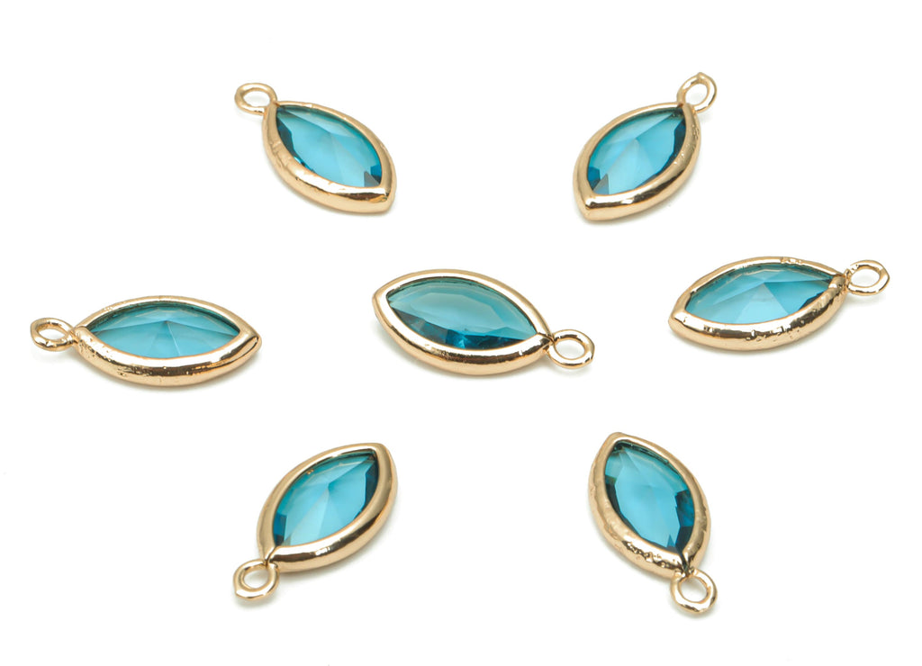 Glass Marquise Loop Earring Charms - Brass Oval Frame Pendant - Gold Tone Plated Brass - Faceted Glass - 15.4x8.47x4.24mm - GS1100A - DOMEDBAZAAR
