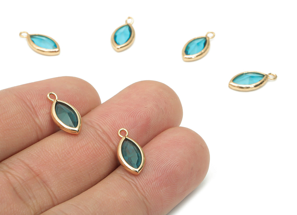 Glass Marquise Loop Earring Charms - Brass Oval Frame Pendant - Gold Tone Plated Brass - Faceted Glass - 15.4x8.47x4.24mm - GS1100A - DOMEDBAZAAR