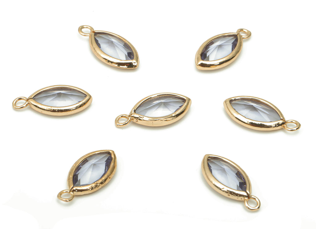 Glass Marquise Loop Earring Charms - Brass Oval Frame Pendant - Gold Tone Plated Brass - Faceted Glass - 15.4x8.47x4.24mm - GS1100B - DOMEDBAZAAR