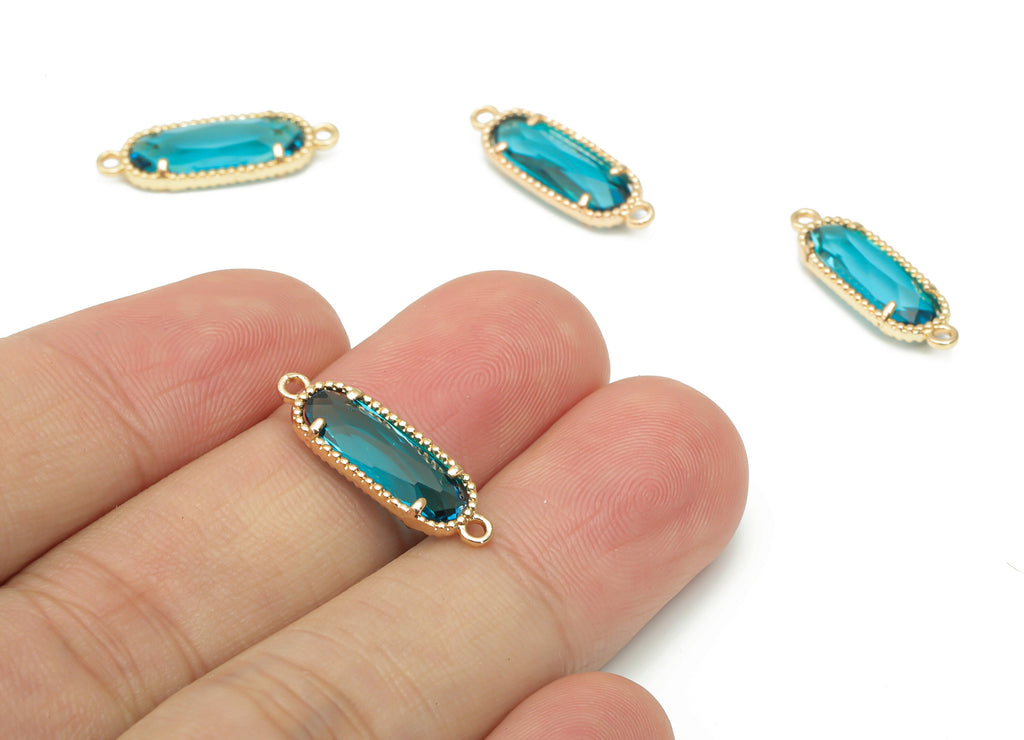 Glass Long Oval Bracelet Earring Connector With Loop - Brass Oval Charms - Gold Tone Plated Brass - Faceted Glass - 20.8x7.1x3.5mm - GS1110C - DOMEDBAZAAR