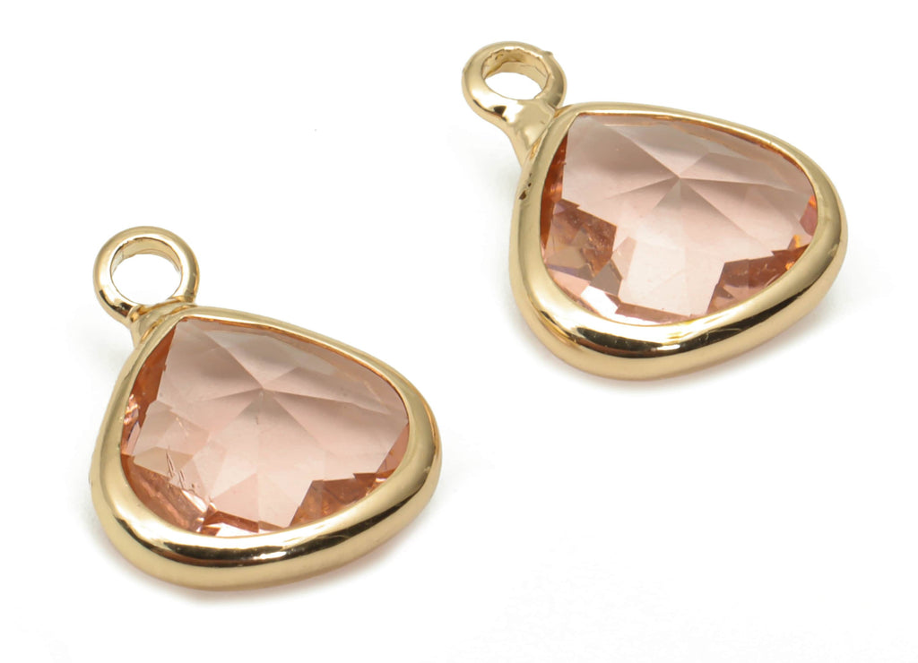 Glass Drop Loop Earring Charms - Brass Teardrop Frame Pendant - Gold Tone Plated Brass - Faceted Glass - 12.67x10.24x5.19mm - GS1101B - DOMEDBAZAAR