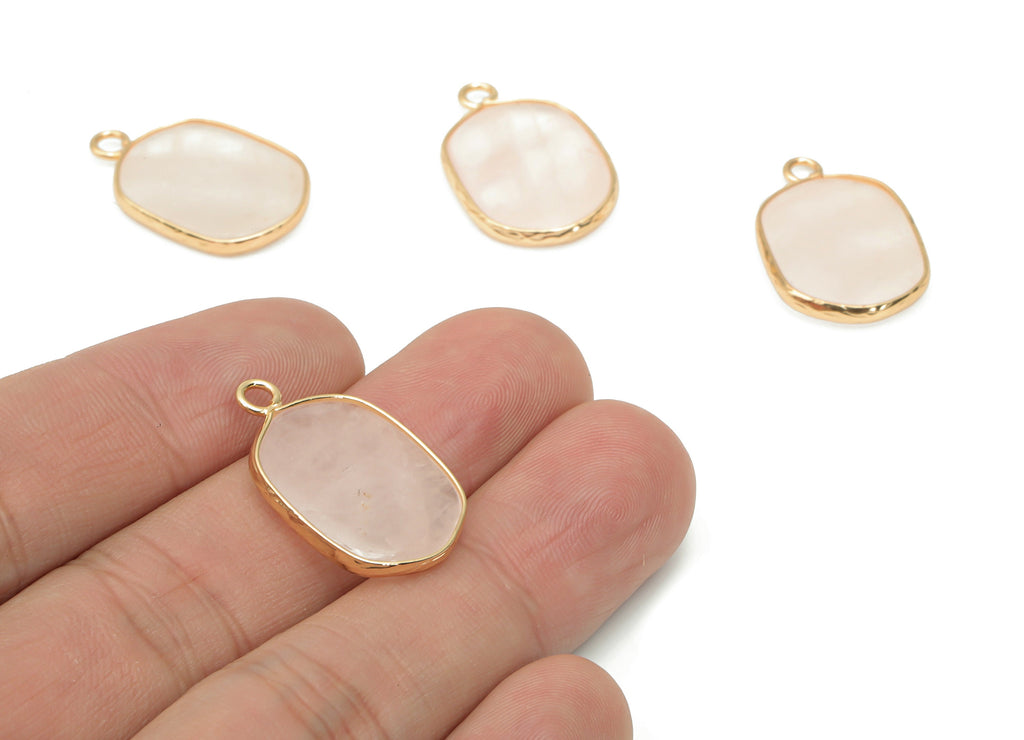 Rose Quartz Crystal Oval Charms - Brass Oval Pendant - Natural Stone - Gold Tone Plated Brass – Jewelry Supplies - 52.2x15.9x4.1mm – NS1699J - DOMEDBAZAAR