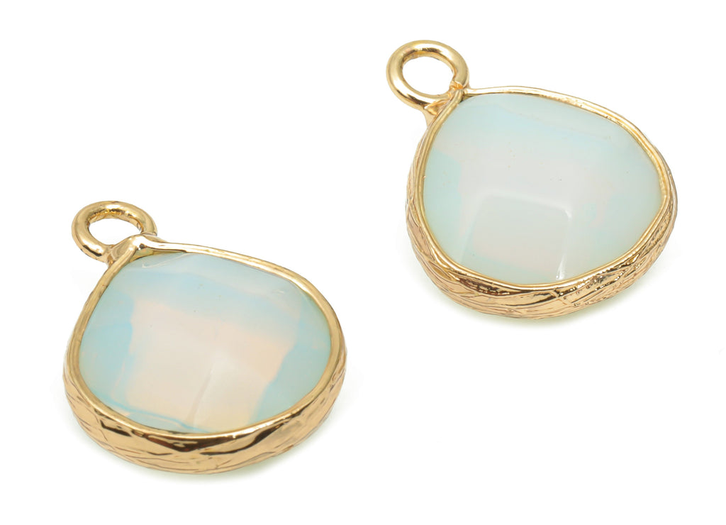 Opalite Drop Earring Charms - Brass Teardrop Pendant - Natural Stone - Gold Tone Plated Brass – 17.78x13.61x5.85mm – NS1696B - DOMEDBAZAAR