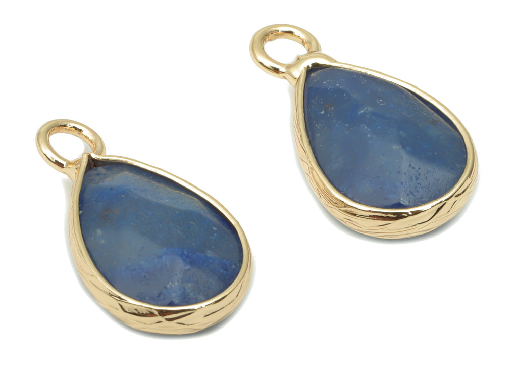Blue Aventurine Stone Drop Earring Charms - Brass Teardrop Pendant - Natural Stone - Gold Tone Plated Brass – 17.97x9.61x4.55mm – NS1690F - DOMEDBAZAAR
