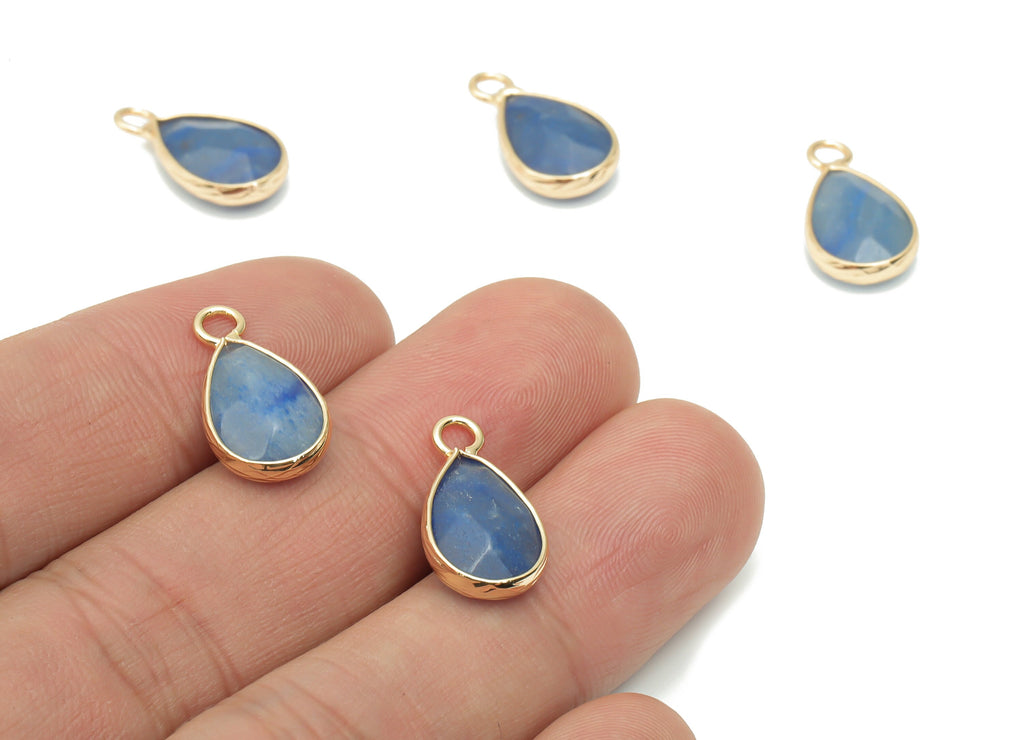 Blue Aventurine Stone Drop Earring Charms - Brass Teardrop Pendant - Natural Stone - Gold Tone Plated Brass – 17.97x9.61x4.55mm – NS1690F - DOMEDBAZAAR