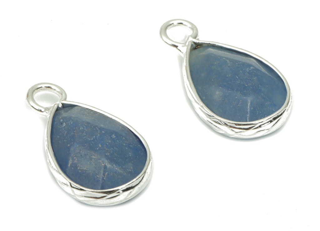 Blue Aventurine Stone Drop Earring Charms - Brass Teardrop Pendant - Natural Stone - Silver Tone Plated Brass – 17.97x9.61x4.55mm – NS1690A - DOMEDBAZAAR