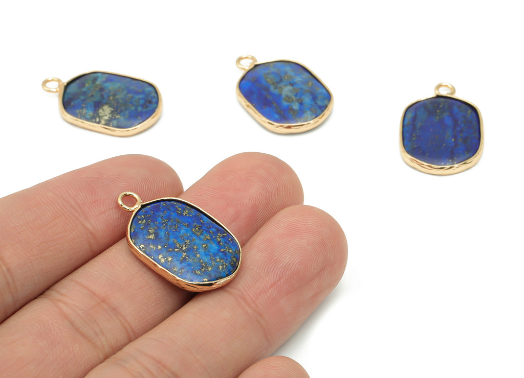 Lapis Lazuli Oval Earring Charms - Brass Oval Pendant - Natural Stone - Gold Tone Plated Brass – Jewelry Supplies - 52.2x15.92x4mm – NS1699F - DOMEDBAZAAR
