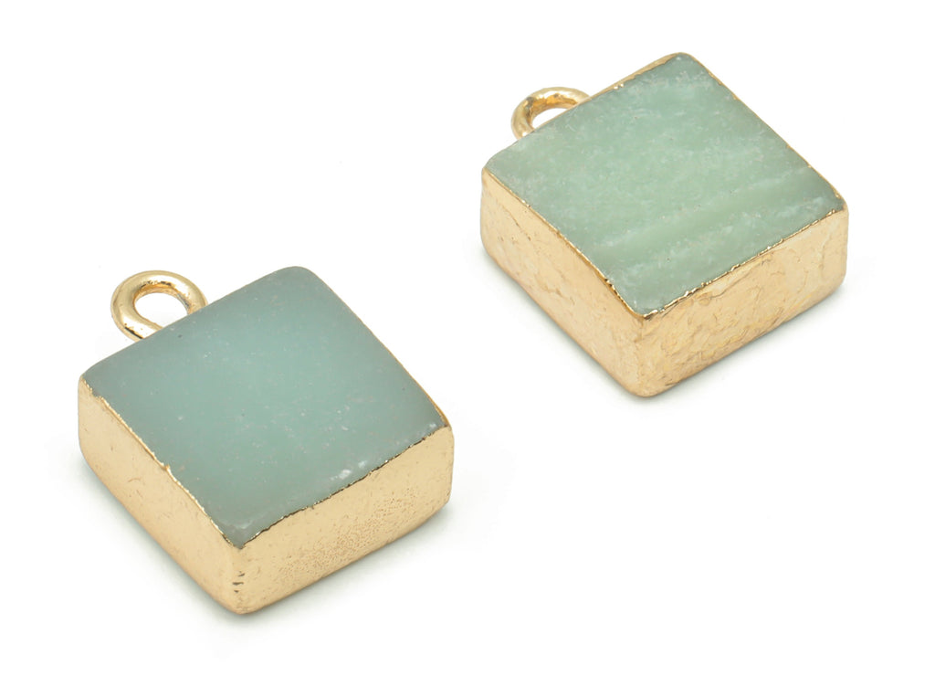 Amazonite Square Cube Charms - Brass Square Pendant - Natural Stone - Gold Tone Plated Brass – Jewelry Supplies - 13.98x9.96x5mm– NS1689A - DOMEDBAZAAR