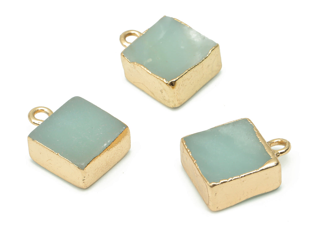 Amazonite Square Cube Charms - Brass Square Pendant - Natural Stone - Gold Tone Plated Brass – Jewelry Supplies - 13.98x9.96x5mm– NS1689A - DOMEDBAZAAR
