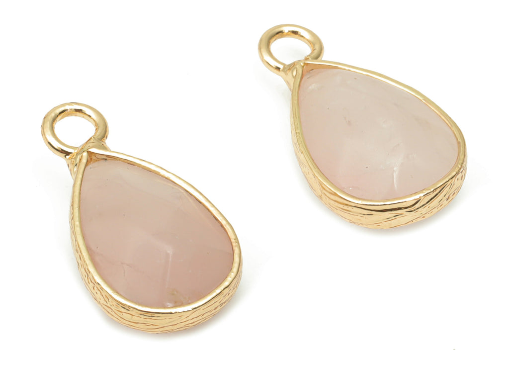 Rose Quartz Crystal Drop Earring Charms - Brass Teardrop Pendant - Natural Stone - Gold Tone Plated Brass – 17.97x9.61x4.55mm – NS1690B - DOMEDBAZAAR