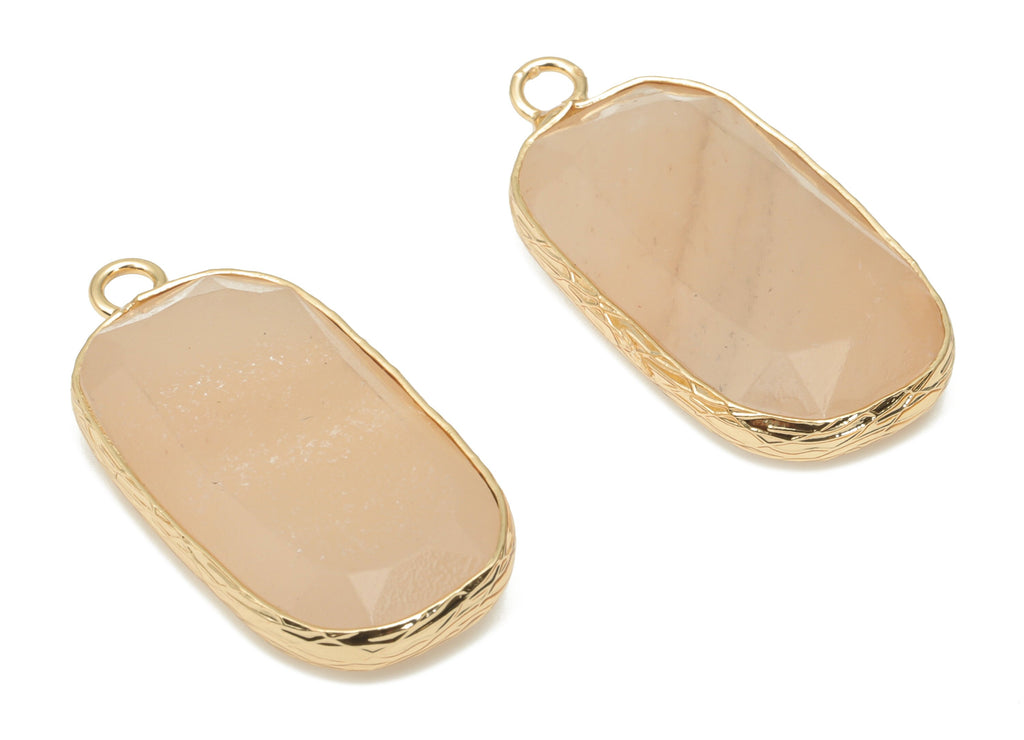 Orange Aventurine Faceted Earring Charms - Brass Rectangle Pendant - Natural Stone - Gold Tone Plated Brass – 31.1x15.54x5.95mm – NS1700A - DOMEDBAZAAR