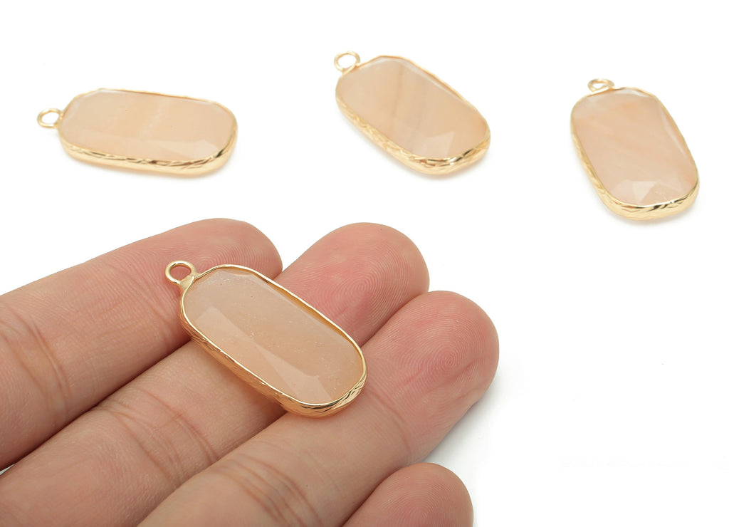 Orange Aventurine Faceted Earring Charms - Brass Rectangle Pendant - Natural Stone - Gold Tone Plated Brass – 31.1x15.54x5.95mm – NS1700A - DOMEDBAZAAR