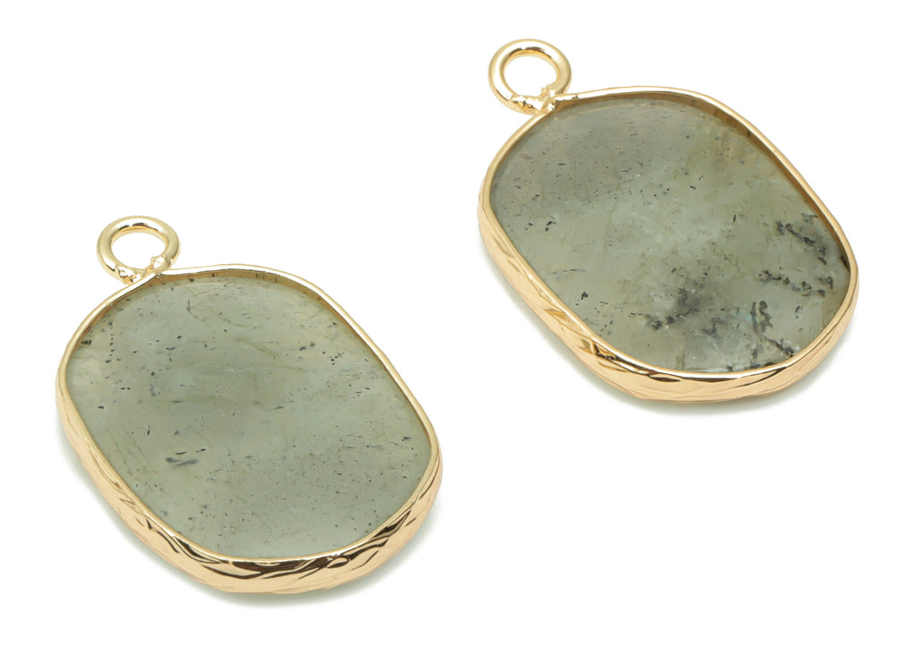 Labradorite Oval Earring Charms - Brass Oval Pendant - Natural Stone - Gold Tone Plated Brass – Jewelry Supplies - 52.2x15.9x4.1mm – NS1699D - DOMEDBAZAAR