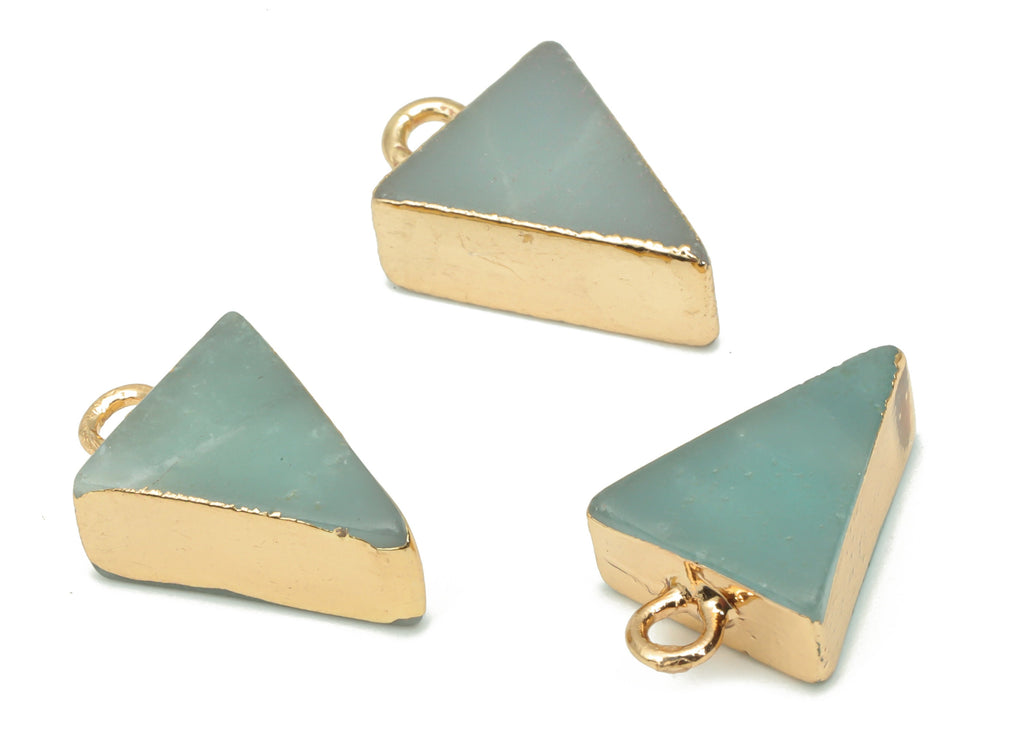 Amazonite Triangle Earring Charms - Brass Triangle Pendant - Natural Stone - Gold Tone Plated Brass – Jewelry Supplies - 16x10x5mm – NS1688 - DOMEDBAZAAR