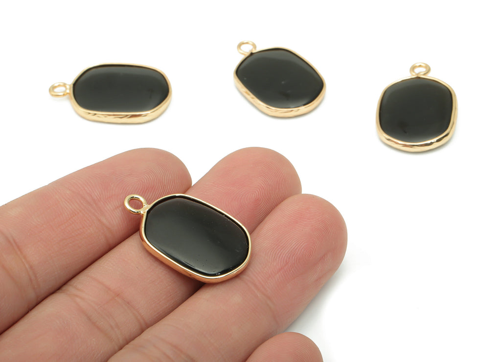 Obsidian Oval Earring Charms - Brass Oval Pendant - Natural Stone - Gold Tone Plated Brass – Jewelry Supplies - 52.2x15.92x4.11mm – NS1699B - DOMEDBAZAAR