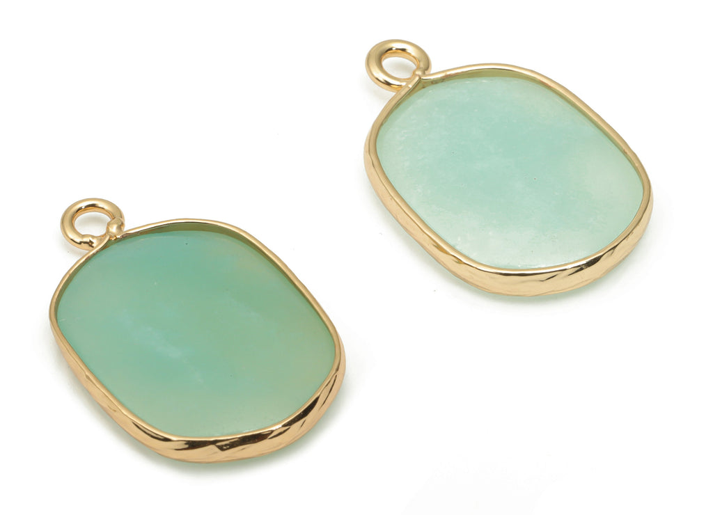 Amazonite Oval Earring Charms - Brass Oval Pendant - Natural Stone - Gold Tone Plated Brass – Jewelry Supplies - 52.2x15.92x4.11mm – NS1699G - DOMEDBAZAAR