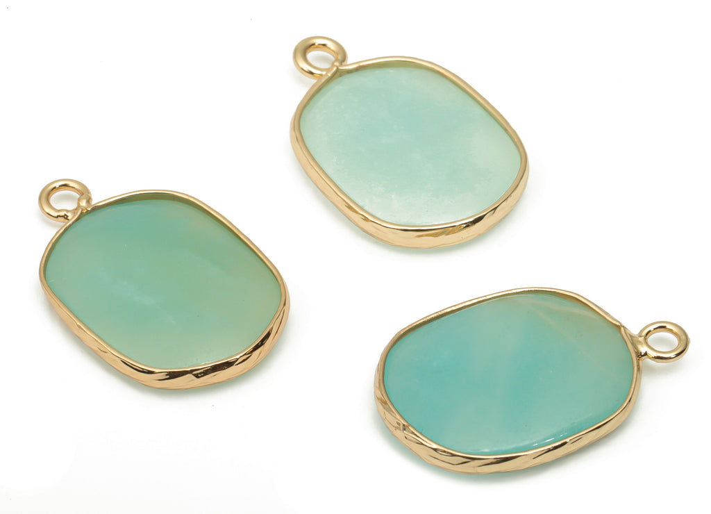 Amazonite Oval Earring Charms - Brass Oval Pendant - Natural Stone - Gold Tone Plated Brass – Jewelry Supplies - 52.2x15.92x4.11mm – NS1699G - DOMEDBAZAAR