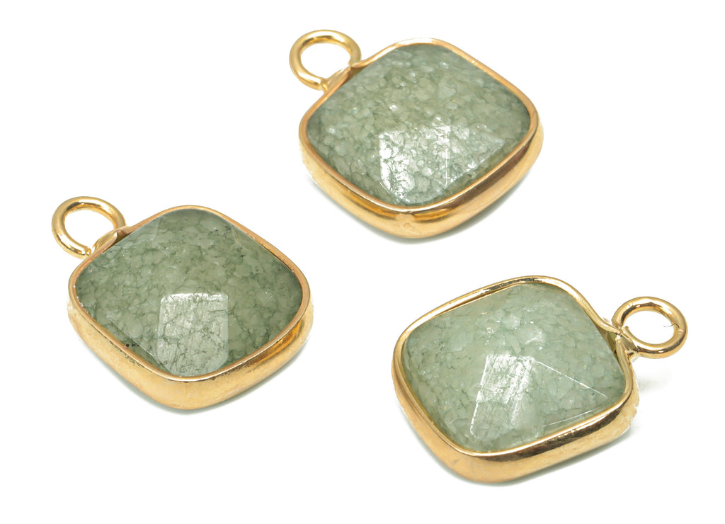 Green Jade Faceted Square Earring Charms - Brass Square Pendant - Natural Stone - Gold Tone Plated Brass – 15.9x11.44x5.95mm – NS1687D - DOMEDBAZAAR