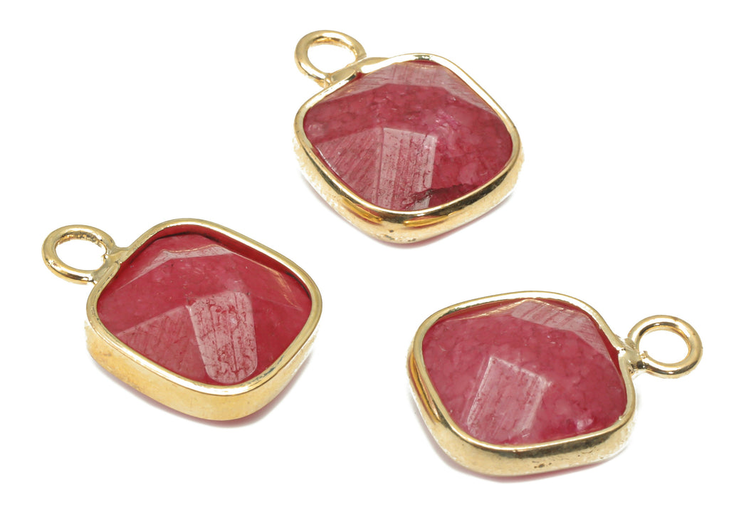 Red Jade Faceted Square Earring Charms - Brass Square Pendant - Natural Stone - Gold Tone Plated Brass – 15.9x11.44x5.95mm – NS1687F - DOMEDBAZAAR