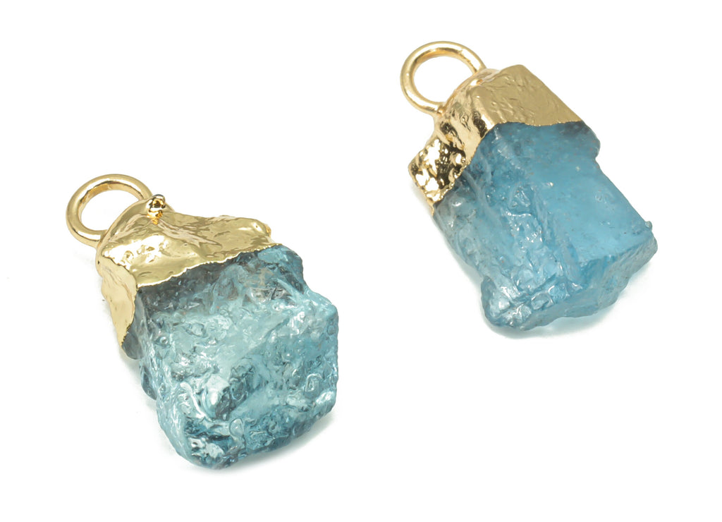 Aquamarine Earring Charms - Brass Raw Stone Pendant - Gold Tone Plated Natural Stone – Jewelry Making Supplies - 16.21x8.9x5mm – NS1681 - DOMEDBAZAAR