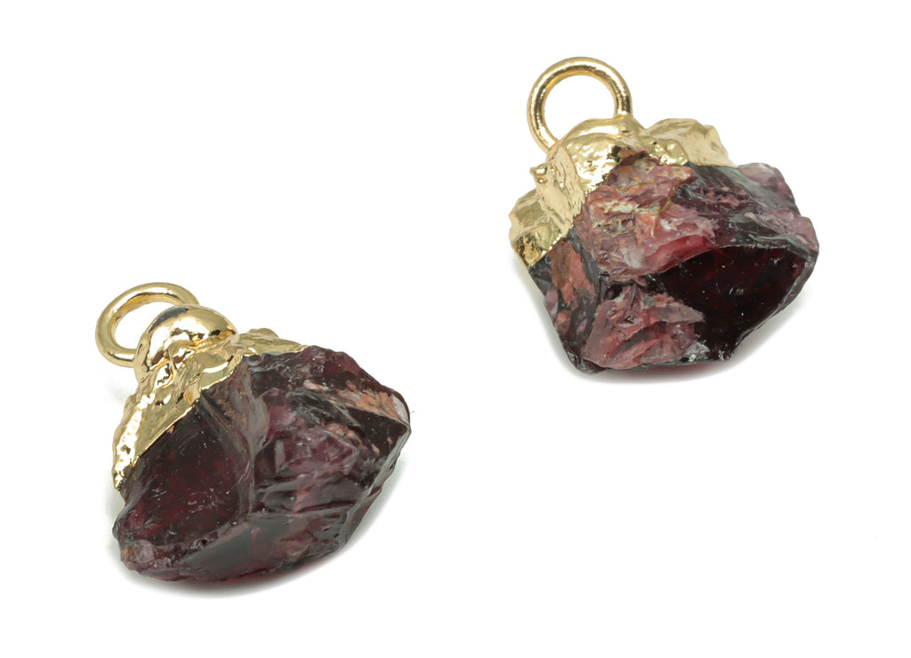 Garnet Faceted Earring Charms - Brass Stone Pendant - Natural Stone - Gold Tone Plated Brass – Jewelry Supplies - 15.73x10.45x5.5mm – NS1683 - DOMEDBAZAAR