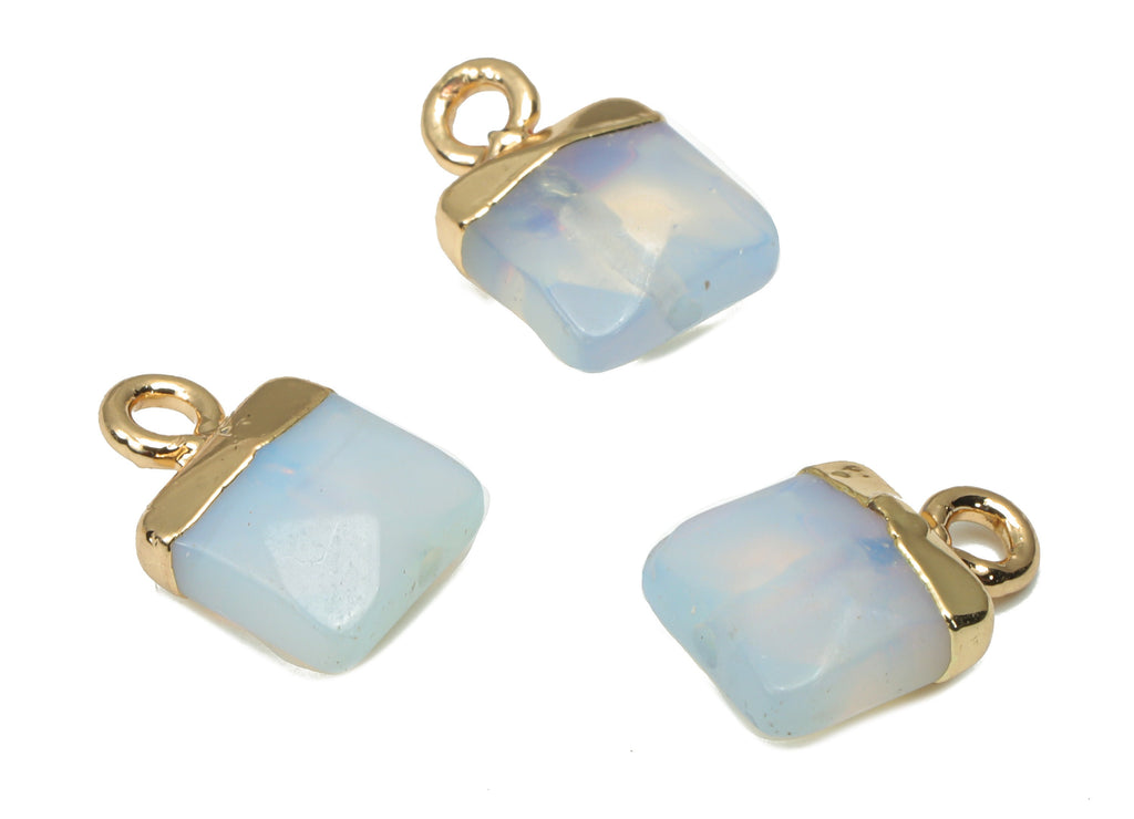 Opalite Faceted Square Earring Charms - Brass Square Pendant - Natural Stone - Gold Tone Plated Brass – 12.07x8.4x4.58mm – NS1679A - DOMEDBAZAAR
