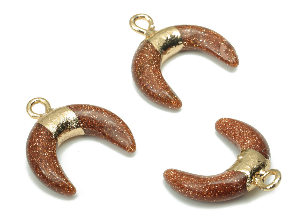 Goldstone Ox Horn Charms - Brass Crescent Pendant - Natural Stone - Gold Tone Plated Brass – Jewelry Supplies - 16.98x15.97x3.66mm – NS1686A - DOMEDBAZAAR
