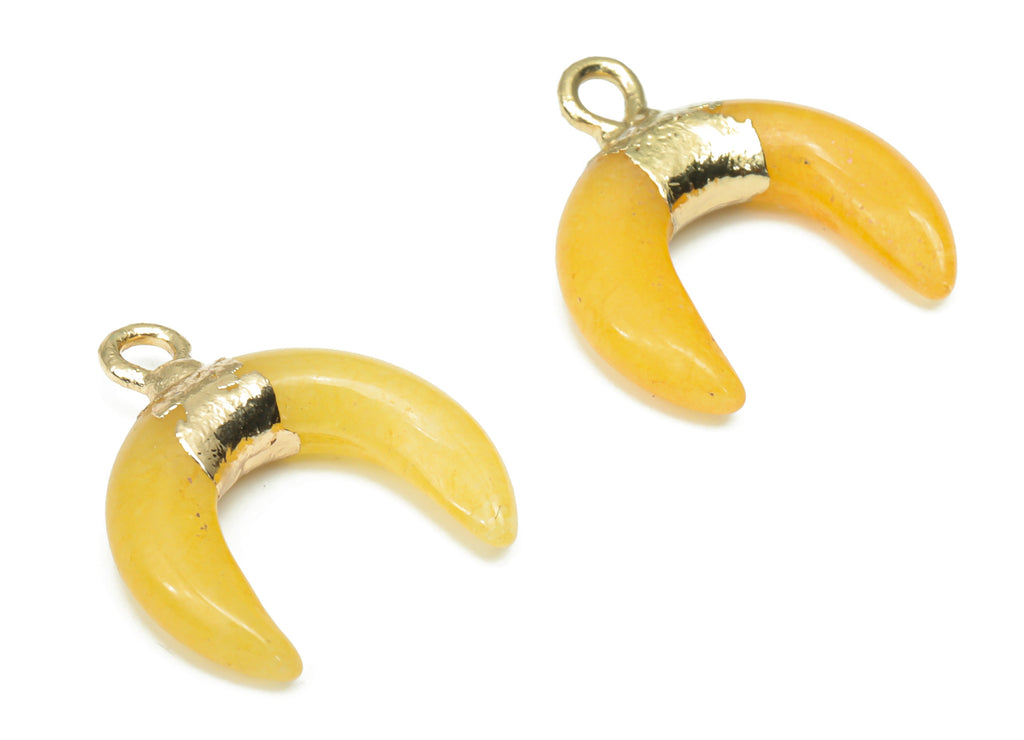 Yellow Jade Ox Horn Charms - Brass Crescent Pendant - Natural Stone - Gold Tone Plated Brass – Jewelry Supplies - 18.98x17.97x5.66mm–NS1686C - DOMEDBAZAAR