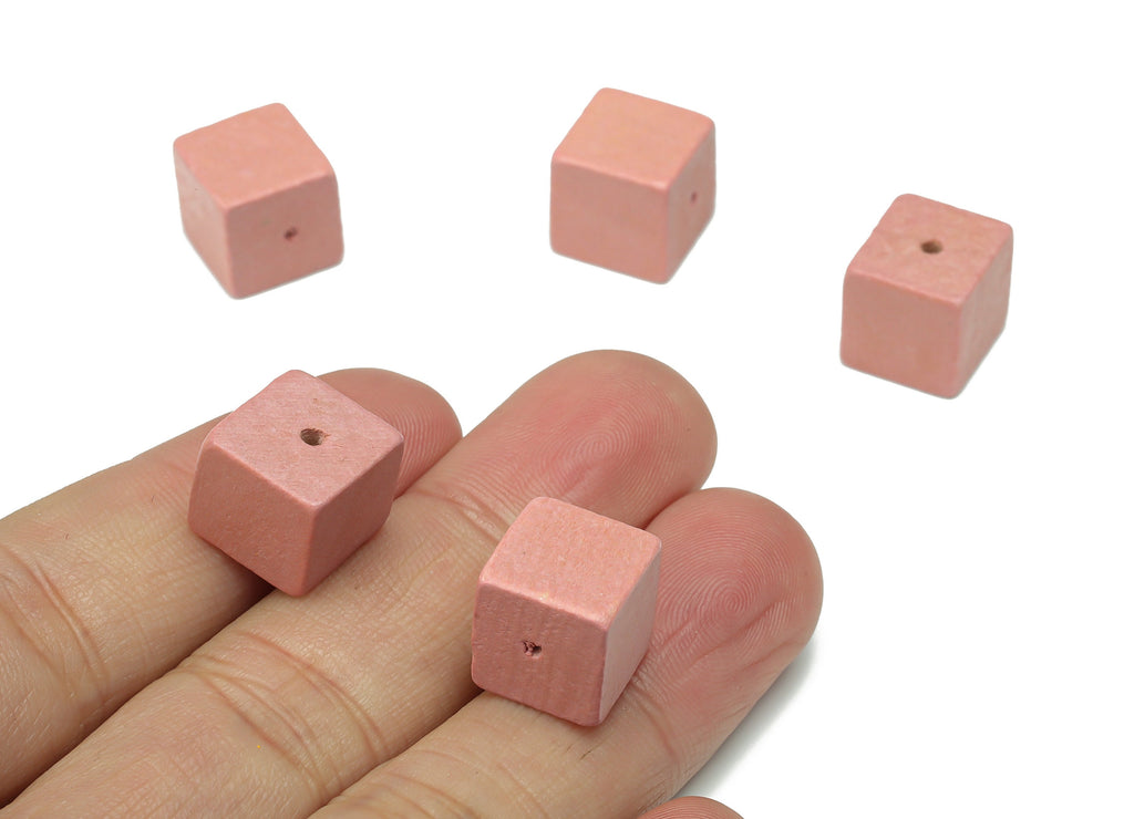 Hemu Wood Cube Spacer Beads  - Pink Wooden Square Earring Connector - DIY Jewelry Making Supplies - 12.03x12.03x11.55mm - BB1180B - DOMEDBAZAAR