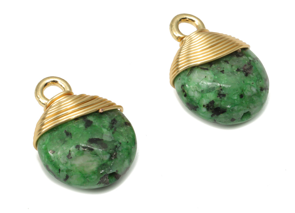 Ruby Zoisite Earring Charms - Handmade Brass Round Pendant - Wire Wrapped - Gold Tone Plated Brass – 13.79x10.33x5.98mm – NS1608C - DOMEDBAZAAR