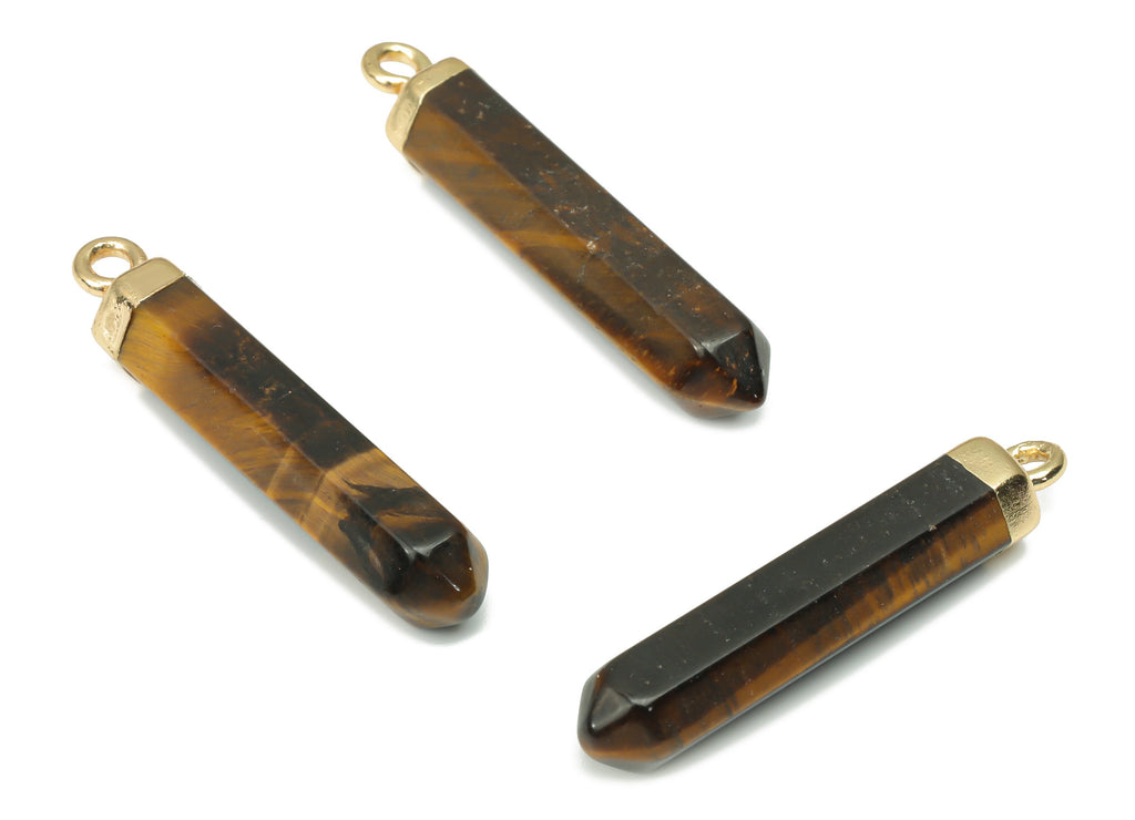 Tiger Eye Spike Earring Charms - Iron Long Tower Pendant - Gold Tone Plated Iron – Jewelry Supplies - 31.7x5.68x5.68mm – NS1763C - DOMEDBAZAAR