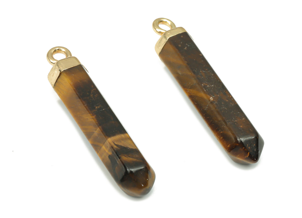 Tiger Eye Spike Earring Charms - Iron Long Tower Pendant - Gold Tone Plated Iron – Jewelry Supplies - 31.7x5.68x5.68mm – NS1763C - DOMEDBAZAAR