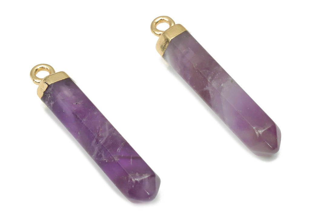 Amethyst Spike Earring Charms - Iron Long Tower Pendant - Gold Tone Plated Iron – Jewelry Making Supplies - 31.7x5.68x5.68mm – NS1763D - DOMEDBAZAAR