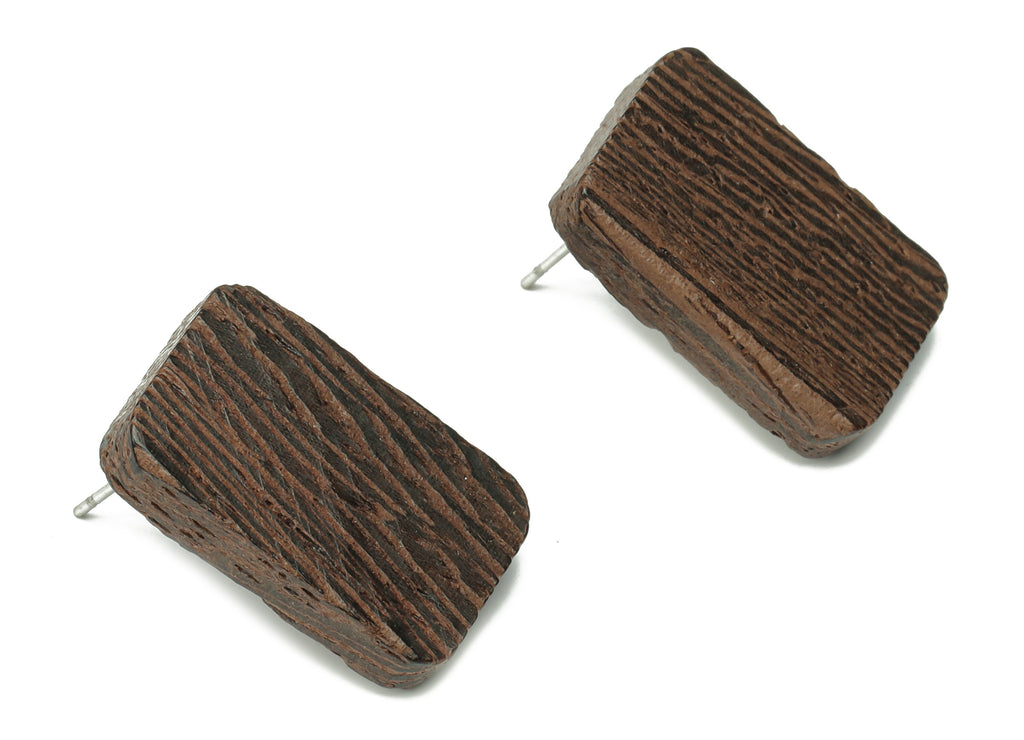 Wenge Wood Rectangle Earring Stud - Wenge Wood Rectangle Earring Post - Stainless Steel Stud - Jewelry Supplies - 21.55x14.3x4.2mm - BB1216 - DOMEDBAZAAR